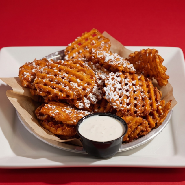 Sweet Potato Fries with Marshmallow Sauce.
