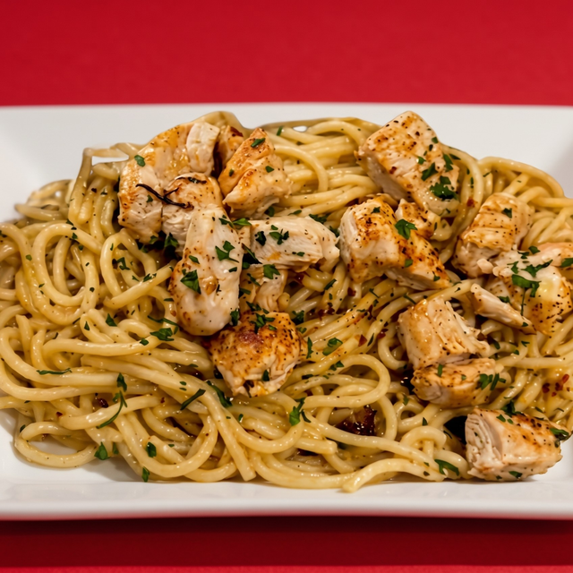 Garlic Noodles with Chicken.